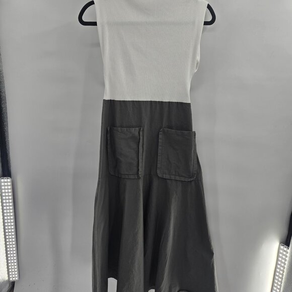 Zara White Green Cotton Ribbed Pockets Sleeveless Midi Dress Medium - Picture 6 of 13